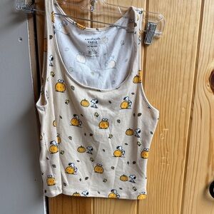 American Eagle Cream Pumpkin Print Lounge Tank